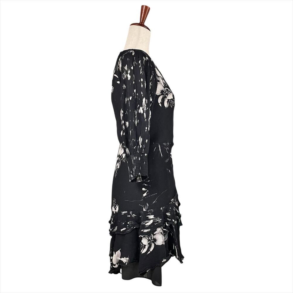ALLSAINTS Ari Pauline Black Floral True-Wrap Ruffle Dress Size 4 Whimsigoth Emo - Picture 6 of 11